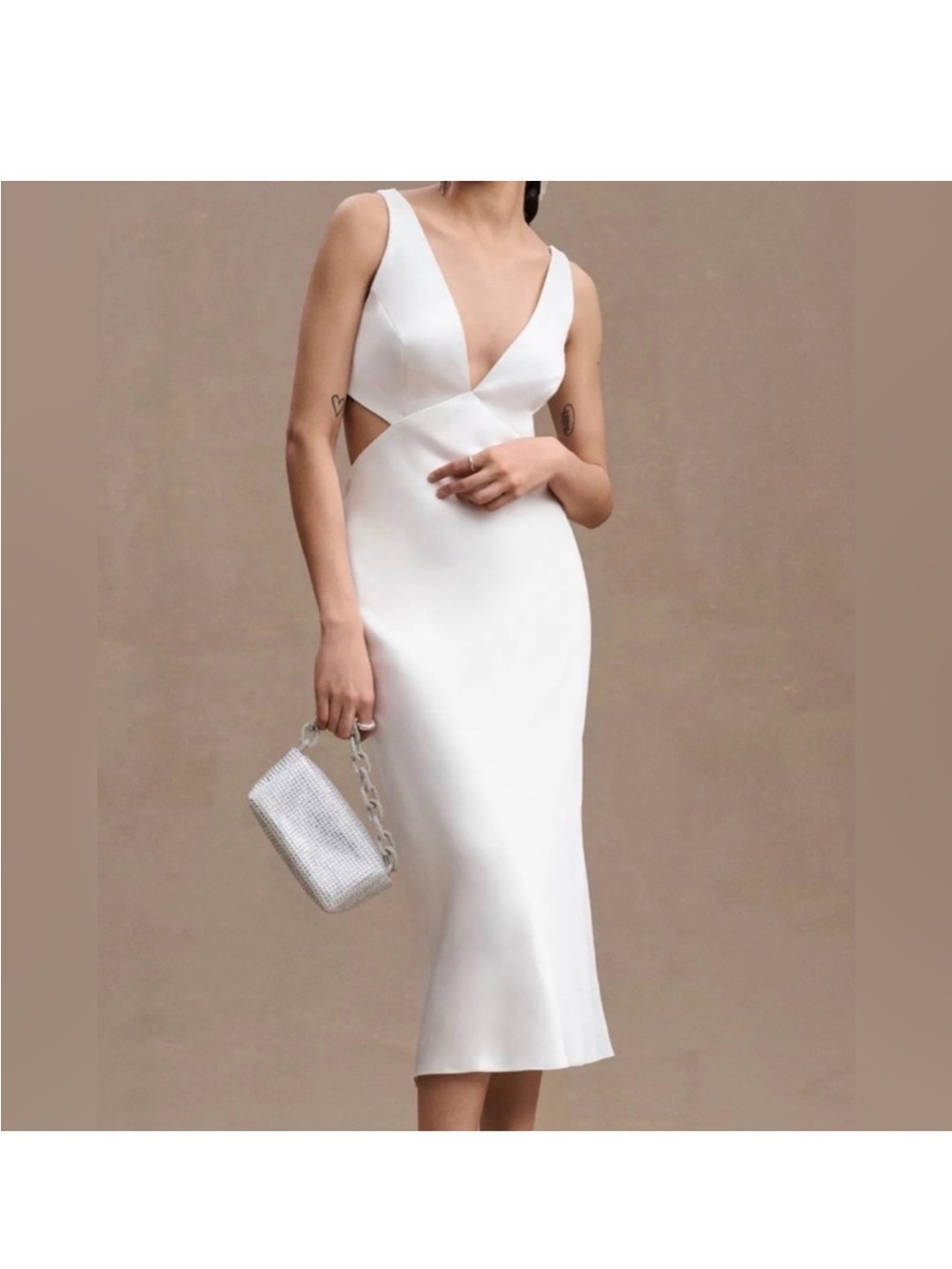 Sachin + Babi White V-Neck Cutout Midi Dress
